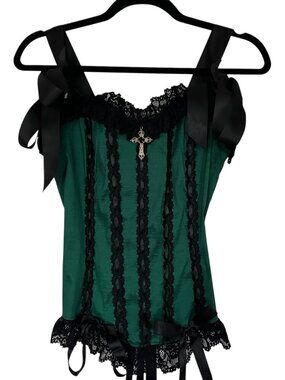 Dolls Kill Widow Gothic Elegance Lace Trim Corset Top Large